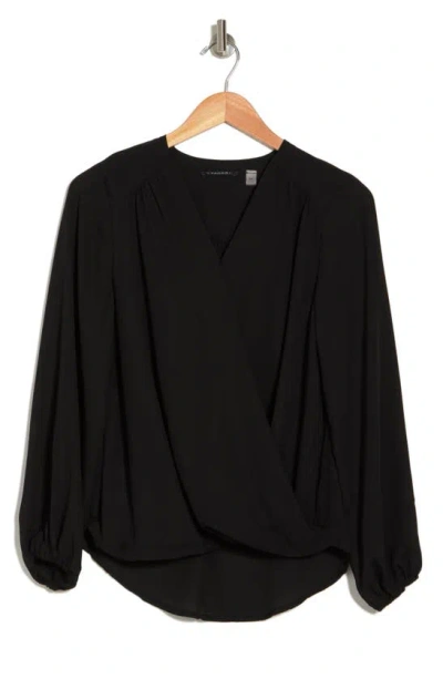 T Tahari Long Sleeve Faux Wrap Blouse In Black