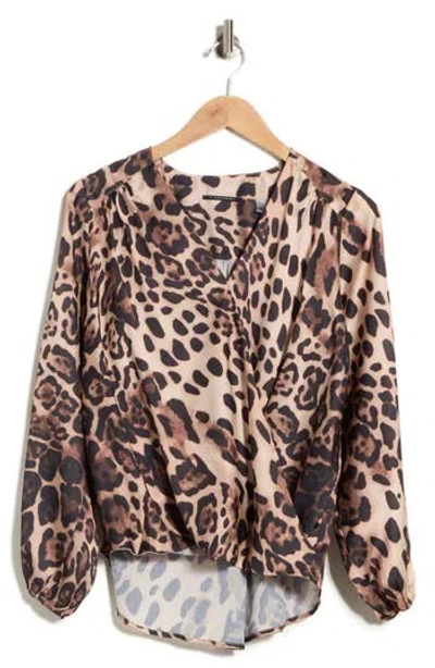 T Tahari Long Sleeve Faux Wrap Blouse In Animal Print