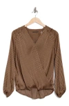 T Tahari Long Sleeve Faux Wrap Blouse In Luggage/black Stripe
