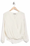 T Tahari Long Sleeve Faux Wrap Blouse In White