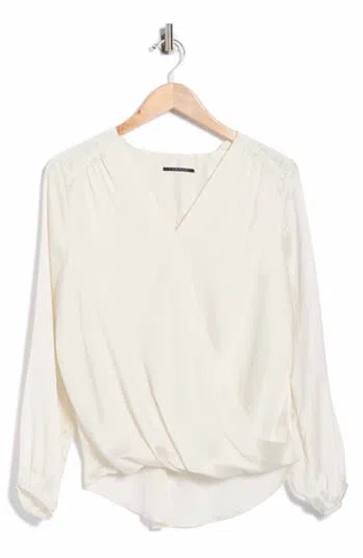 T Tahari Long Sleeve Faux Wrap Blouse In White