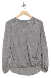 T Tahari Long Sleeve Faux Wrap Blouse In White/black Stripe