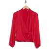 T Tahari Long Sleeve Faux Wrap Top In Baked Cherry