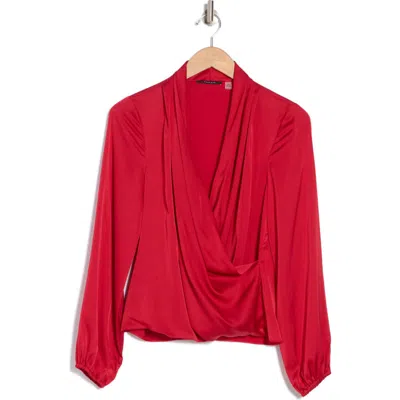 T Tahari Long Sleeve Faux Wrap Top In Baked Cherry