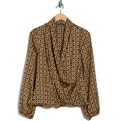 T Tahari Long Sleeve Faux Wrap Top In Black