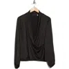 T Tahari Long Sleeve Faux Wrap Top In Black