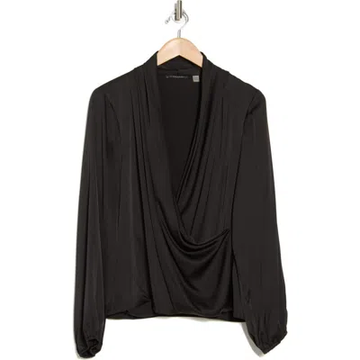 T Tahari Long Sleeve Faux Wrap Top In Black