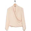 T Tahari Long Sleeve Faux Wrap Top In Champagne Beige