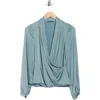 T Tahari Long Sleeve Faux Wrap Top In Green