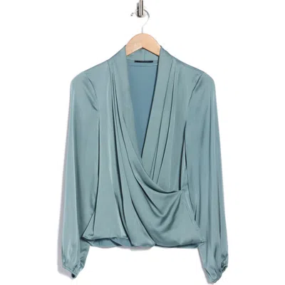 T Tahari Long Sleeve Faux Wrap Top In Green