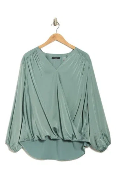 T Tahari Long Sleeve Faux Wrap Top In Green