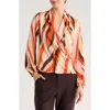 T Tahari Long Sleeve Faux Wrap Top In Multi