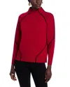 T Tahari Long Sleeve Funnel Neck Contrast Tubular Sweater In Red