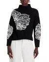 T Tahari Long Sleeve Funnel Neck Sequin Soutache Sweater In Black