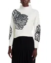 T Tahari Long Sleeve Funnel Neck Sequin Soutache Sweater In White