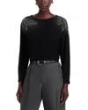 T Tahari Long Sleeve Jersey, Beaded And Lace Inset Sweater In Black