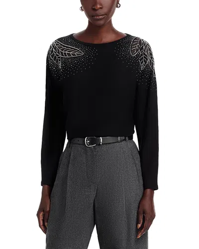 T Tahari Long Sleeve Jersey, Beaded And Lace Inset Sweater In Black