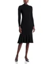 T Tahari Long Sleeve Mock Neck Rib Flare Dress In Brown