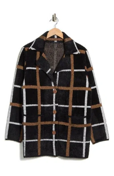 T Tahari Long Sleeve Plaid Coat