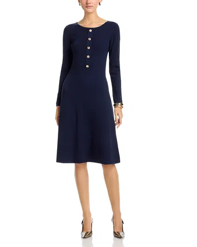 T Tahari Long Sleeve Ribbed Sweater Dress In Blue