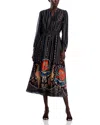 T Tahari Long Sleeve Split V Neck Midi Dress In Multi