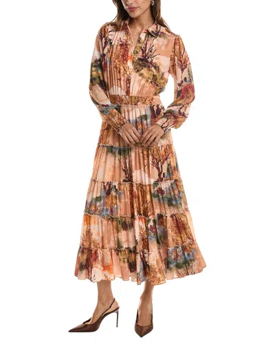 T Tahari Long Sleeve Tiered Skirt Dress In Brown