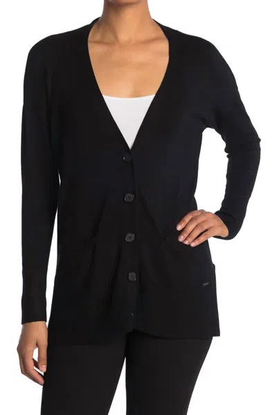 T Tahari Long Sleeve V-neck Cardigan In Black