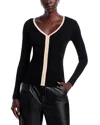 T Tahari Long Sleeve V Neck Striped Ribbed Sweater In Black