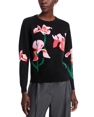 T Tahari Long Sleeved Flower Jacquard Crewneck Pullover Sweater In Multi