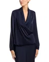 T Tahari Long Sleeved Wrap Bodice Blouse In Blue