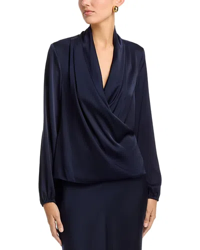 T Tahari Long Sleeved Wrap Bodice Blouse In Blue