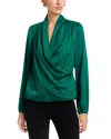 T Tahari Long Sleeved Wrap Bodice Blouse In Green