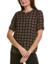 T Tahari Printed Mandarin Collar Top In Black