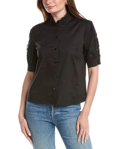 T Tahari Mandarin Collar Button Down Blouse In Black