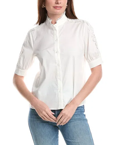 T Tahari Mandarin Collar Button Down Blouse In Neutral