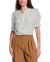 T Tahari Mandarin Collar Button-down Blouse In White