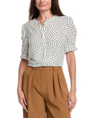 T Tahari Mandarin Collar Button-down Blouse In White