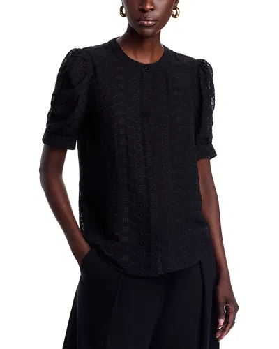 T Tahari Mandarin Collar Button Front Top In Black