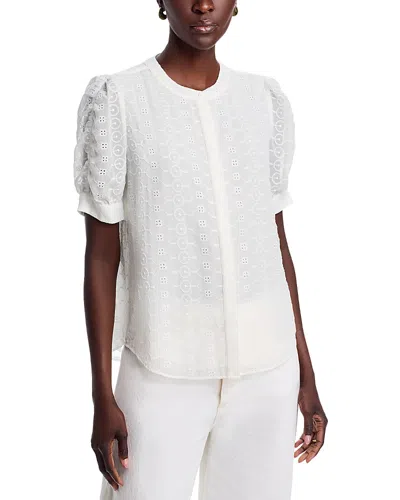 T Tahari Mandarin Collar Button Front Top In White Star