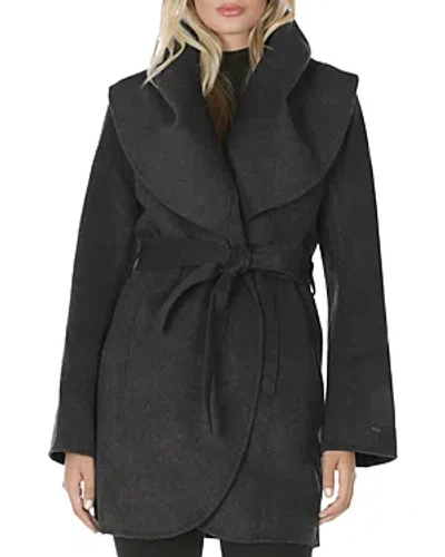 T Tahari Marla Belted Wrap Coat In Charcoal