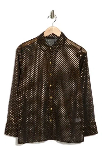 T Tahari Metallic Dot Long Sleeve Button-up Shirt