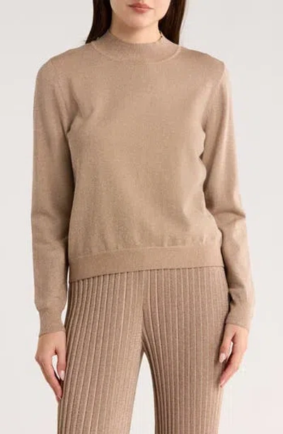 T Tahari Metallic Mock Neck Sweater In Neutral