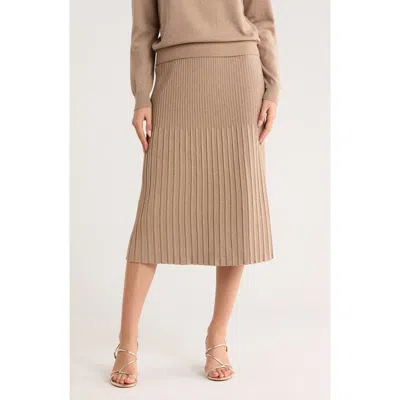 T Tahari Metallic Pleated Midi Sweater Skirt In Brown