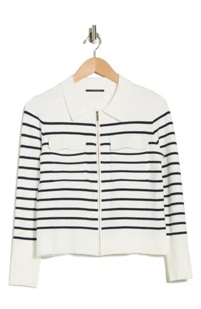 T Tahari Milano Stripe Crop Sweater Jacket In White