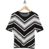 T Tahari Elbow-sleeve Mitered Chevron Sweater In Black/light Grey Heather