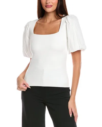 T Tahari Mixed Media Blouson Top In White