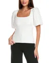 T Tahari Mixed Media Blouson Top In Gray