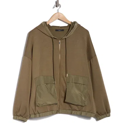 T Tahari Mixed Media Full Zip Hoodie In Green