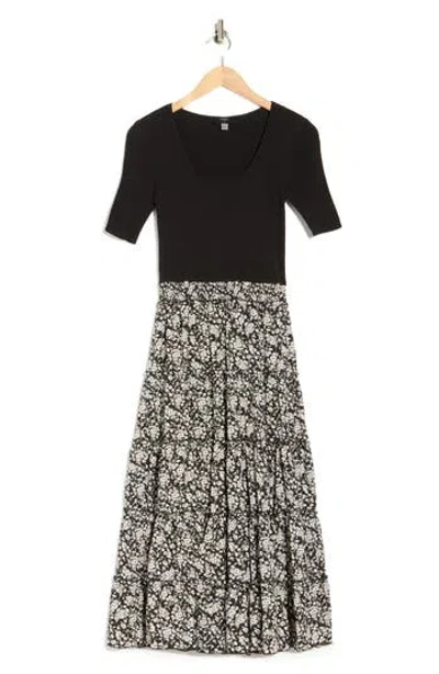 T Tahari Mixed Media Midi Dress In Multi