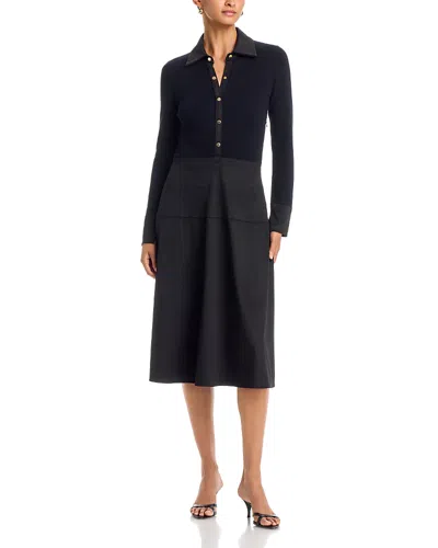 T Tahari Mixed Media Midi Dress In Black